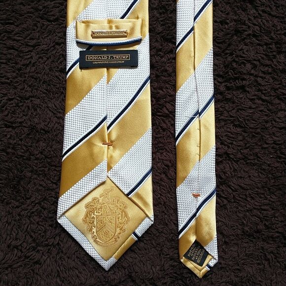 Donald Trump Signature Necktie Rep Tie Silk Yellow Blue Striped Jacquard 3.5x60" - Picture 5 of 10